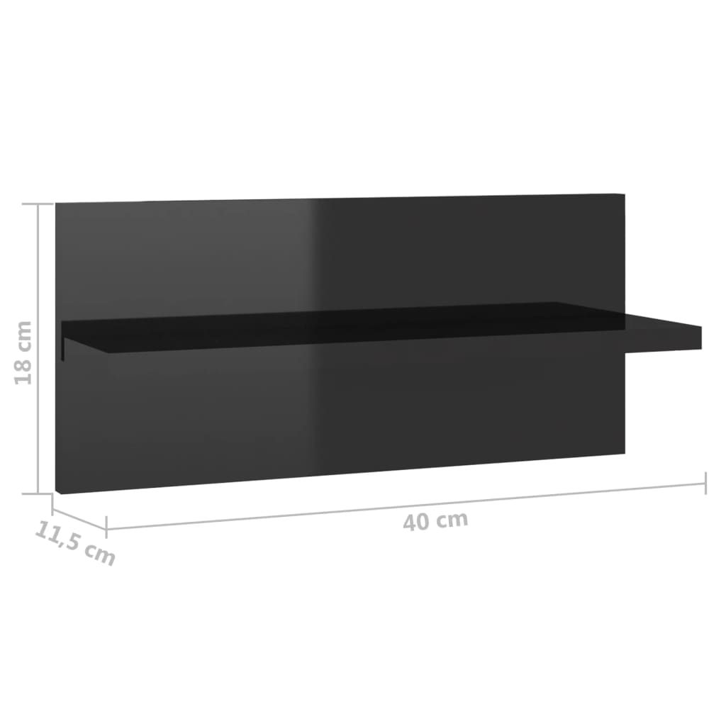Berkfield Wall Shelves 2 pcs High Gloss Black 40x11.5x18 cm