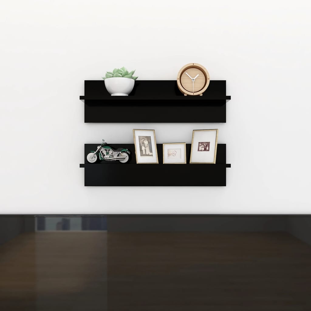 Berkfield Wall Shelf 2 pcs Black 60x11.5x18 cm Engineered Wood
