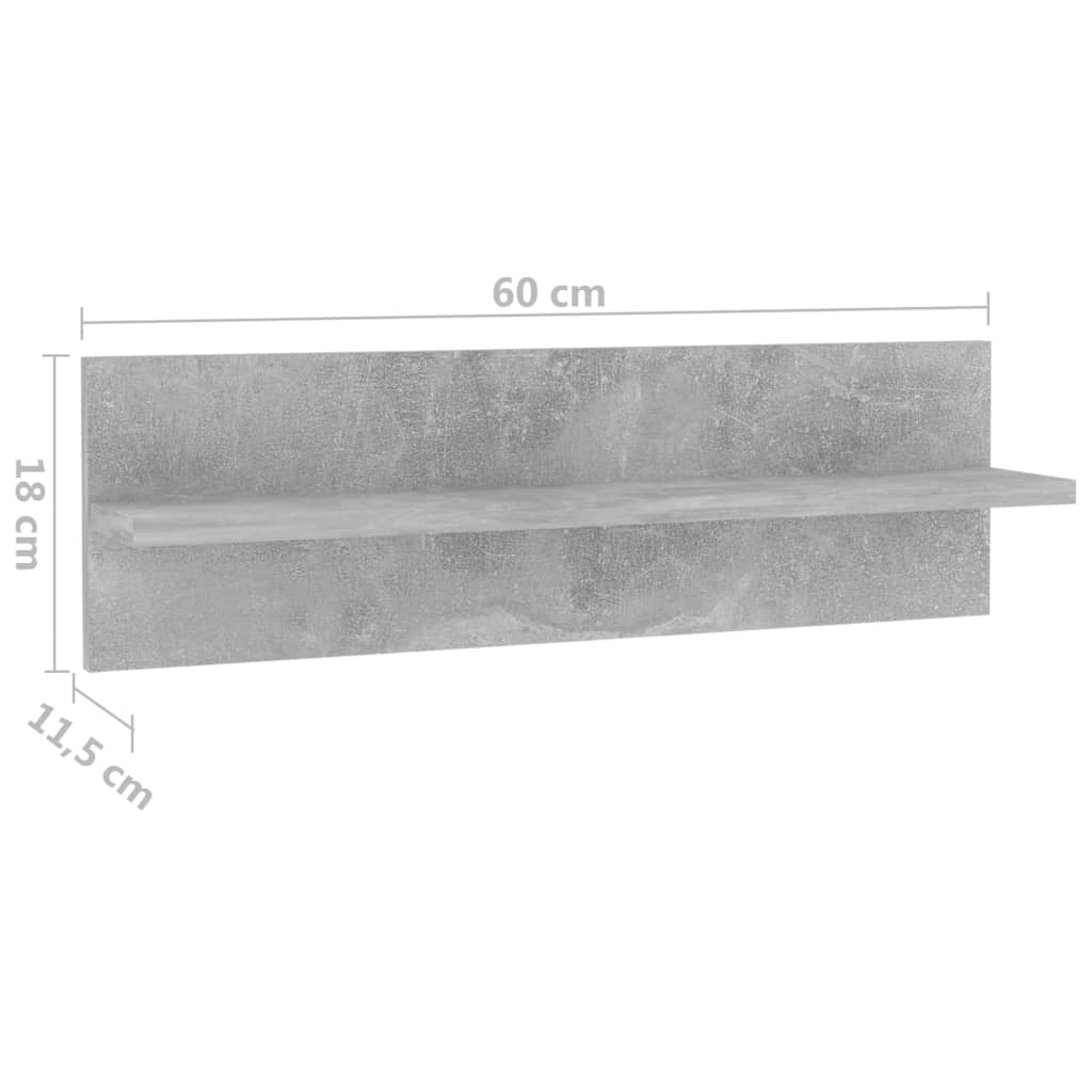 Berkfield Wall Shelf 4 pcs Concrete Grey 60x11.5x18 cm Engineered Wood