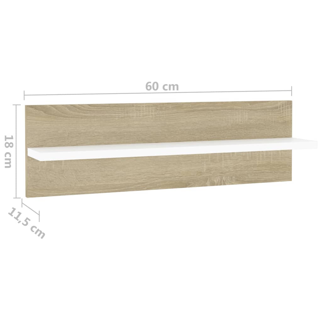 Berkfield Wall Shelf 4 pcs White and Sonoma Oak 60x11.5x18 cm Engineered Wood