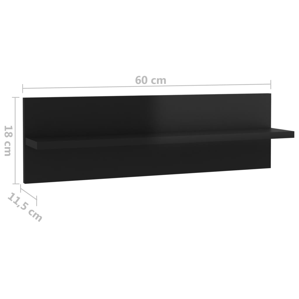 Berkfield Wall Shelf 4 pcs High Gloss Black 60x11.5x18cm Engineered Wood
