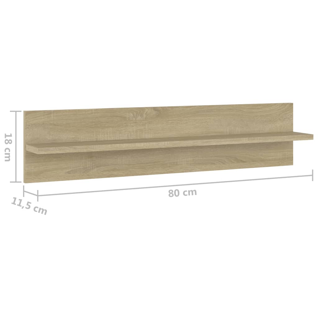 Berkfield Wall Shelf 2 pcs Sonoma Oak 80x11.5x18 cm Engineered Wood