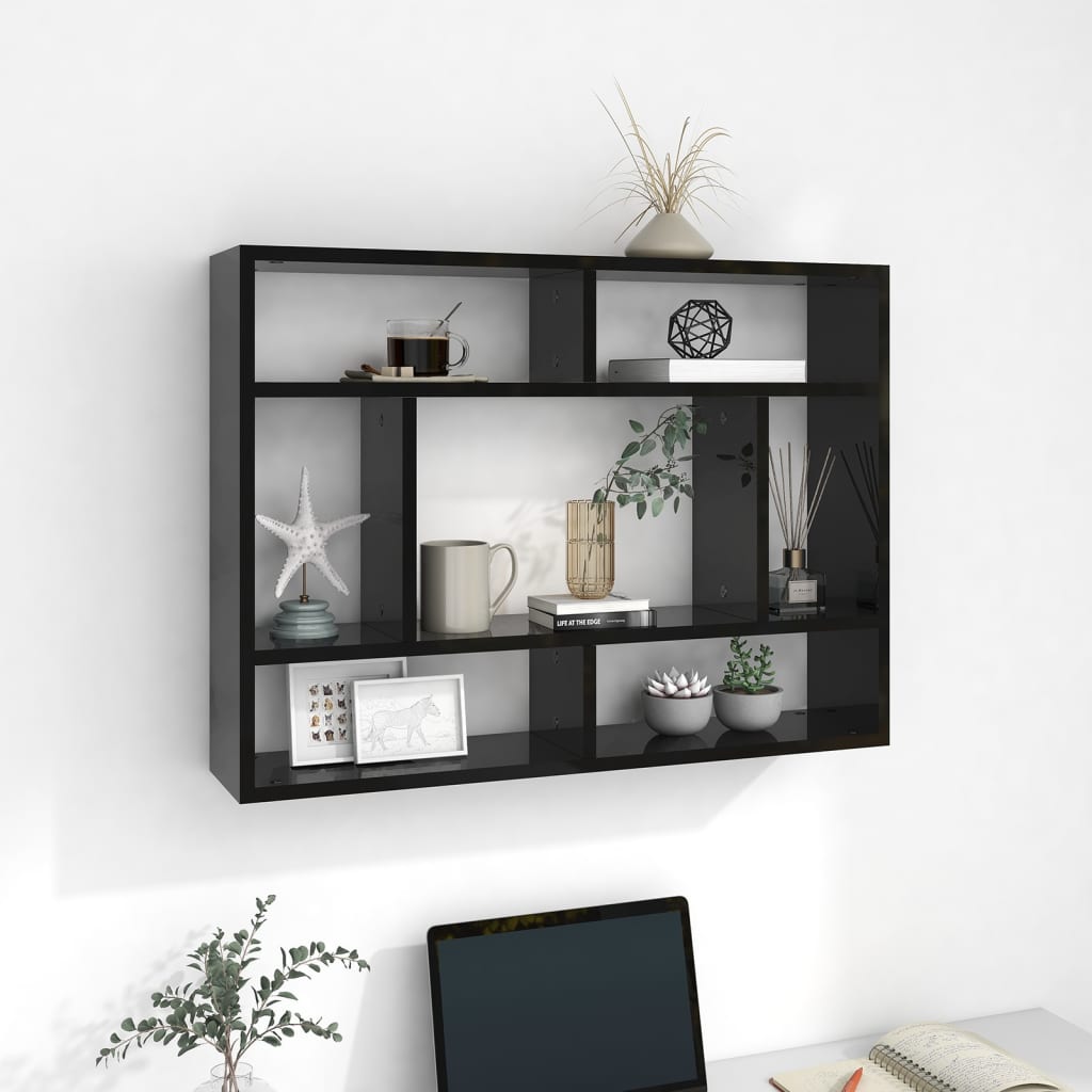 Berkfield Wall Shelf High Gloss Black 75x16x55 cm Engineered Wood
