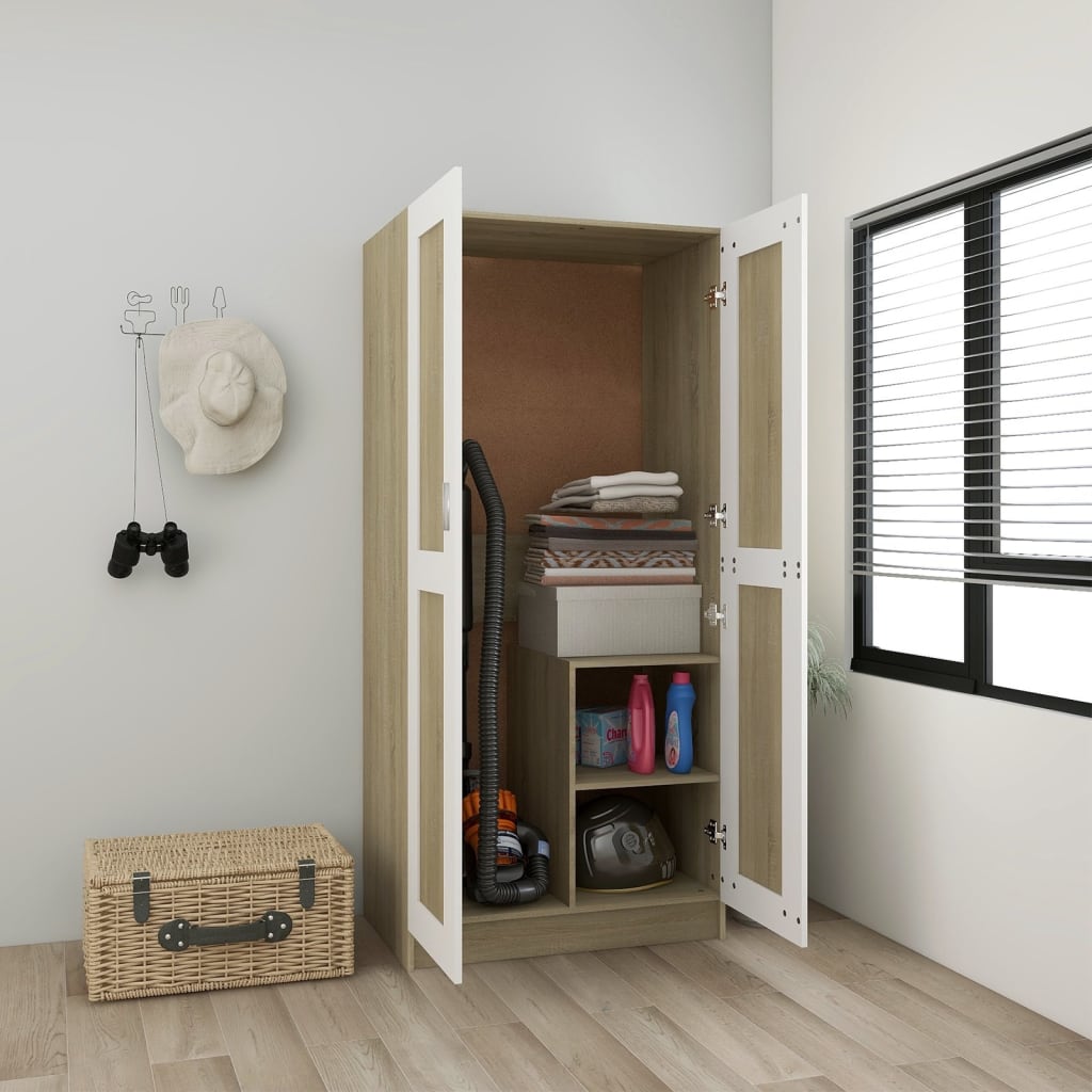 Berkfield Wardrobe White and Sonoma Oak 82.5x51.5x180 cm Engineered Wood