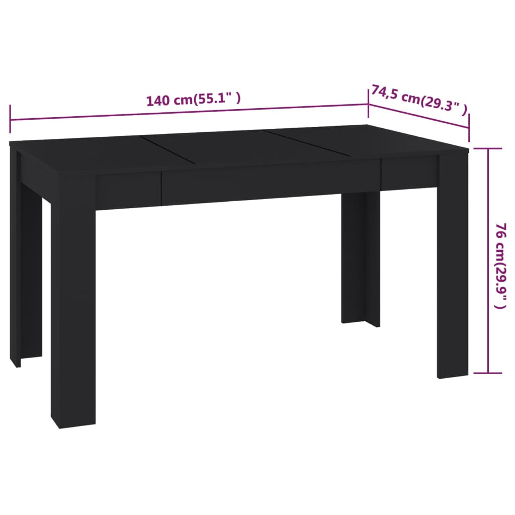 Berkfield Dining Table Black 140x74.5x76 cm Engineered Wood
