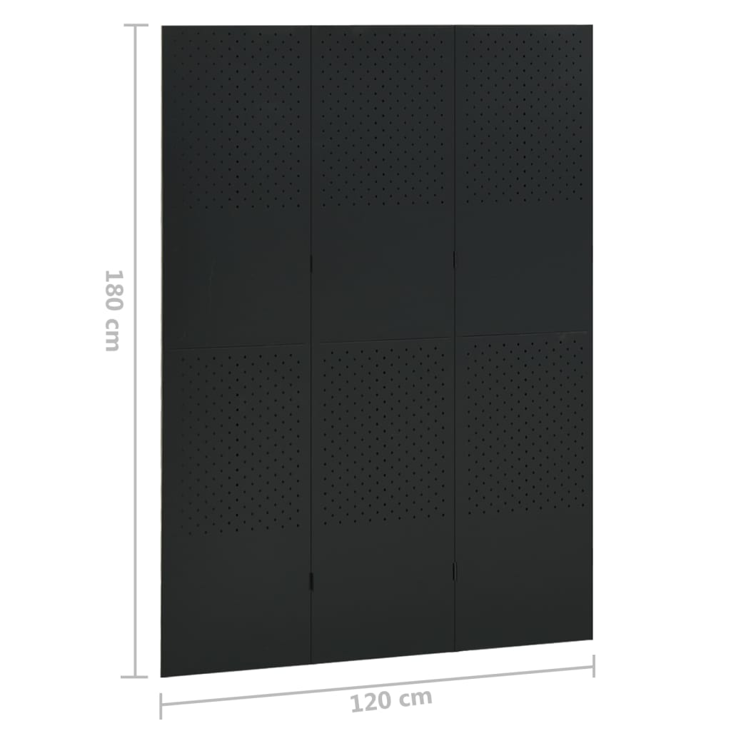 Berkfield 3-Panel Room Divider Black 120x180 cm Steel