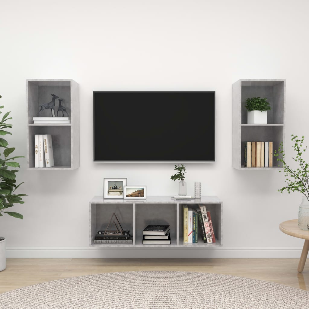 Berkfield 3 Piece TV Cabinet Set Concrete Grey Engineered Wood