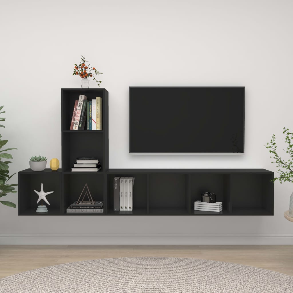 Berkfield 3 Piece TV Cabinet Set Black Engineered Wood