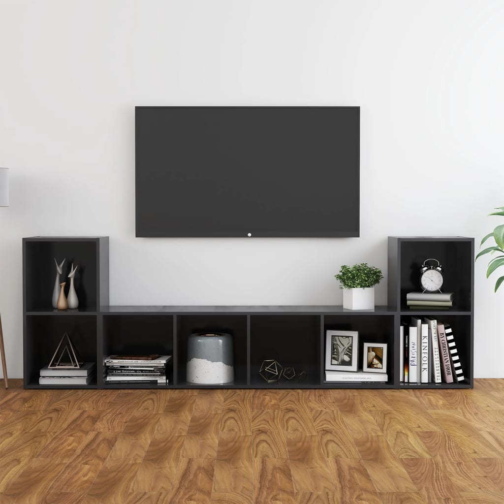 Berkfield 3 Piece TV Cabinet Set Grey Engineered Wood