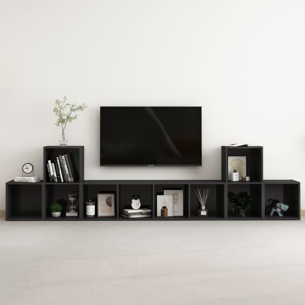 Berkfield 5 Piece TV Cabinet Set High Gloss Black Engineered Wood