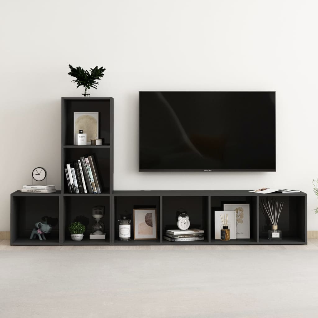 Berkfield 3 Piece TV Cabinet Set High Gloss Black Engineered Wood