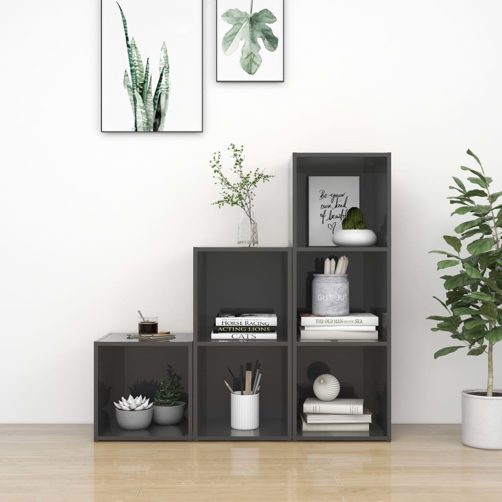 Berkfield 3 Piece TV Cabinet Set High Gloss Grey Engineered Wood