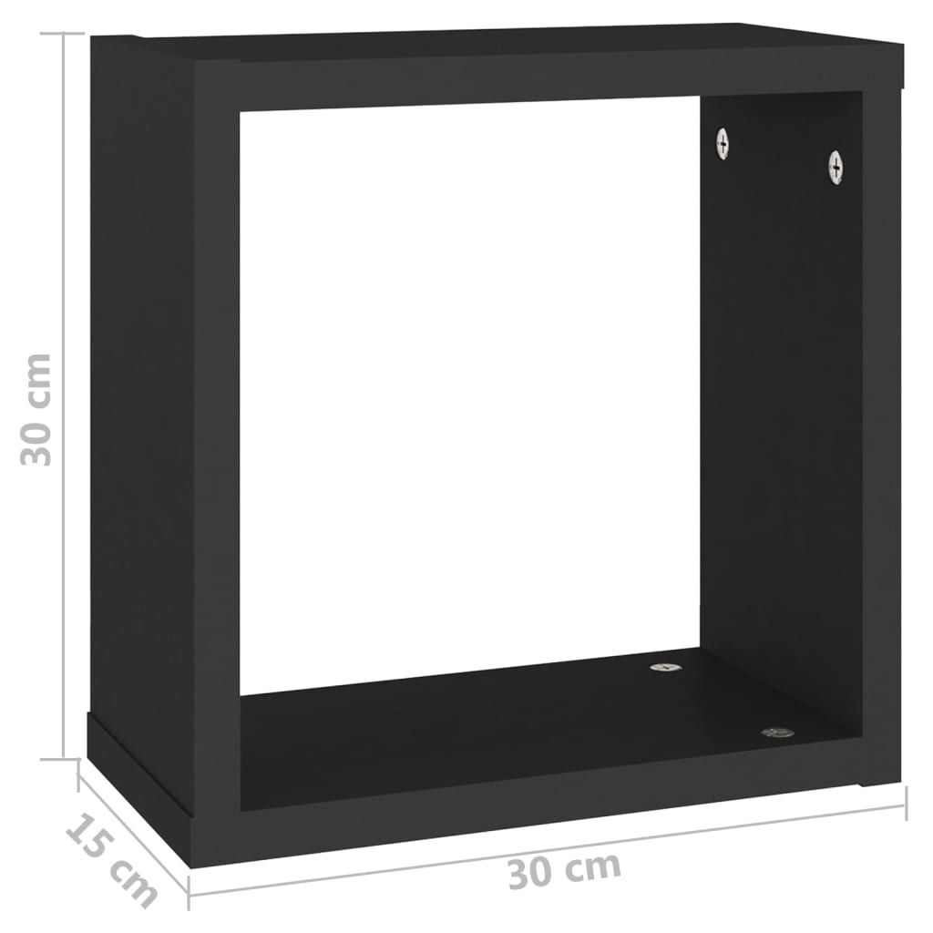 Berkfield Wall Cube Shelves 2 pcs Black 30x15x30 cm