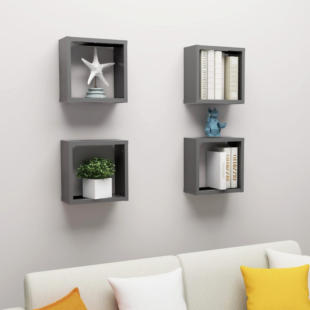 Berkfield Wall Cube Shelves 4 pcs Grey 30x15x30 cm