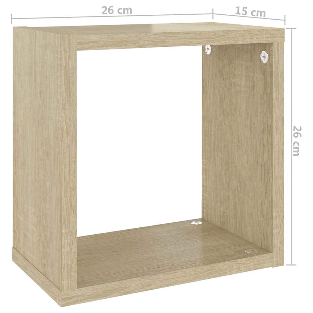 Berkfield Wall Cube Shelves 4 pcs White and Sonoma Oak 26x15x26 cm