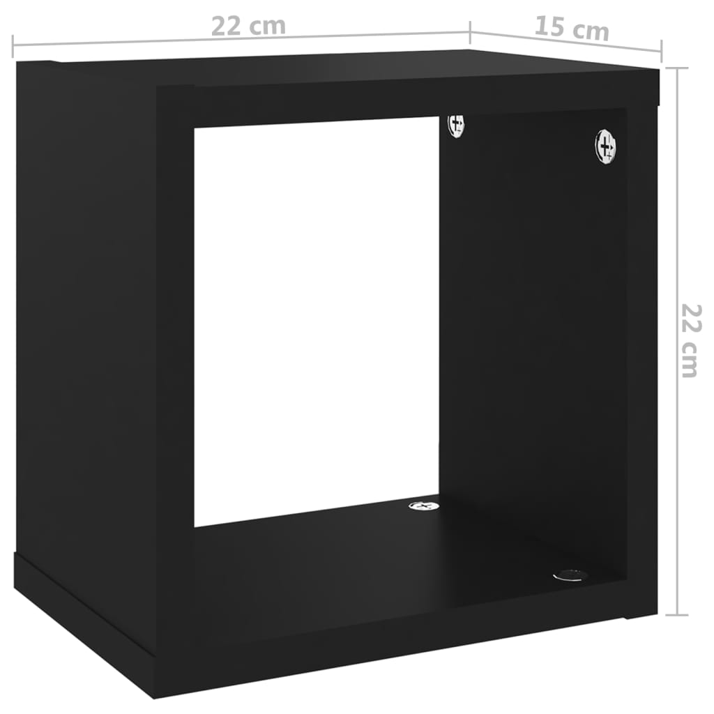 Berkfield Wall Cube Shelves 2 pcs Black 22x15x22 cm