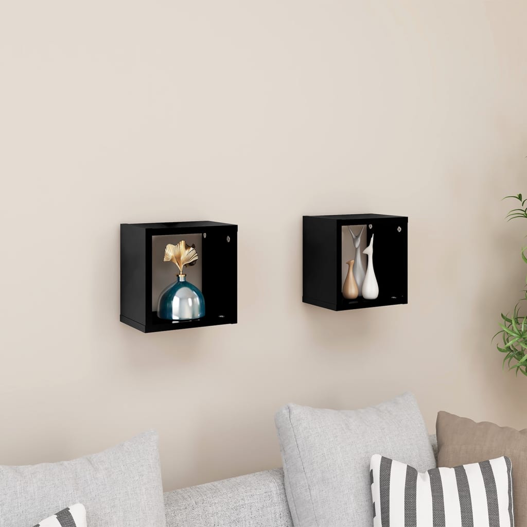 Berkfield Wall Cube Shelves 2 pcs High Gloss Black 22x15x22 cm