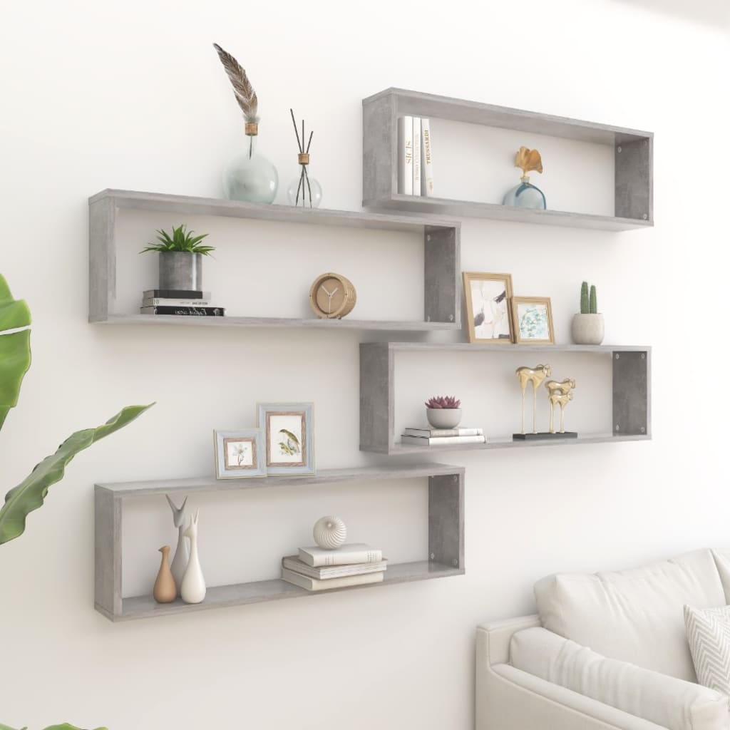 Berkfield Wall Cube Shelf 4 pcs Concrete Grey 100x15x30 cm Engineered Wood