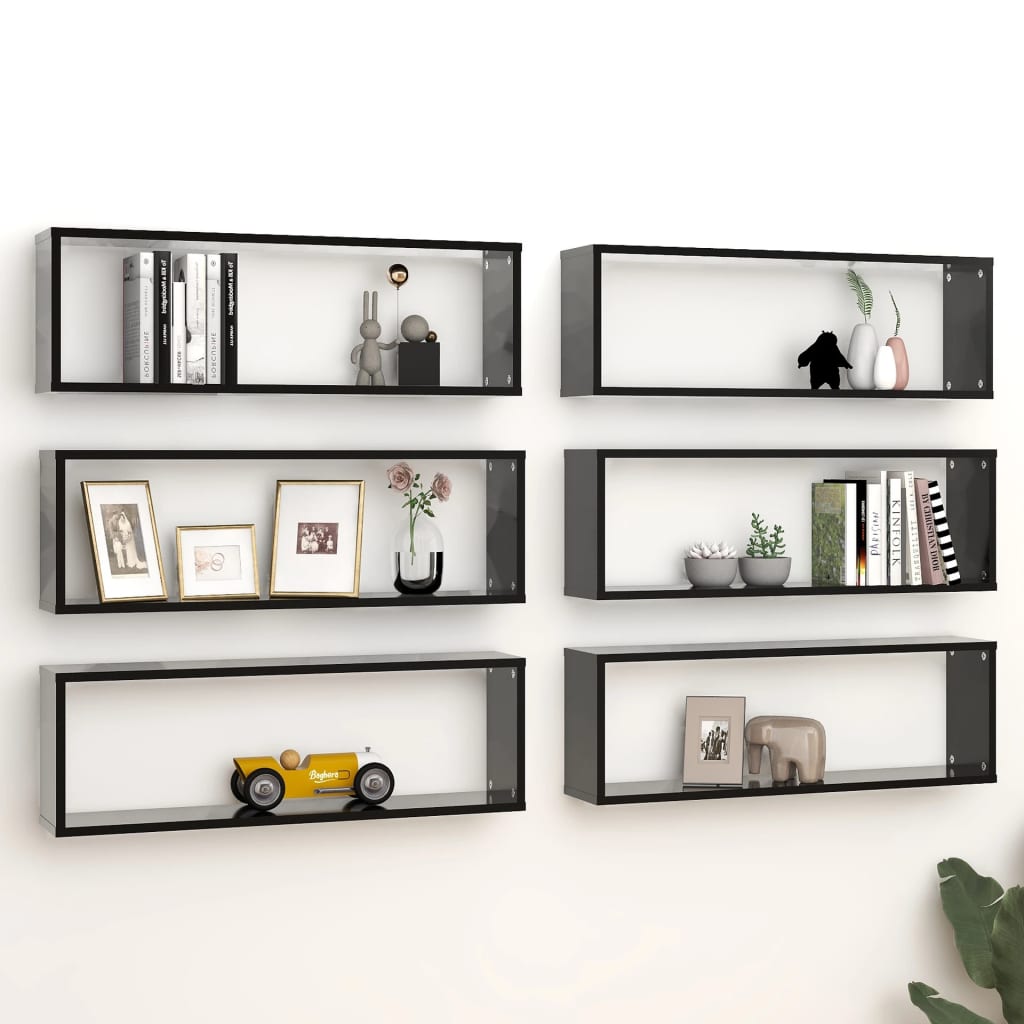 Berkfield Wall Cube Shelf 6 pcs Black 80x15x26.5 cm Engineered Wood