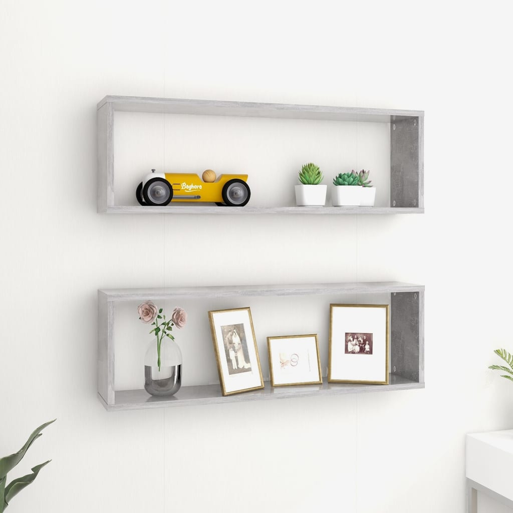 Berkfield Wall Cube Shelf 2 pcs Concrete Grey 80x15x26.5 cm Engineered Wood