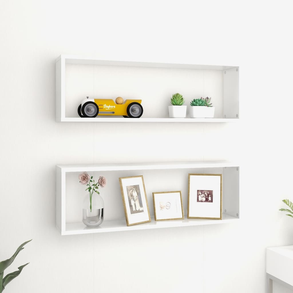 Berkfield Wall Cube Shelf 2 pcs High Gloss White 80x15x26.5cm Engineered Wood