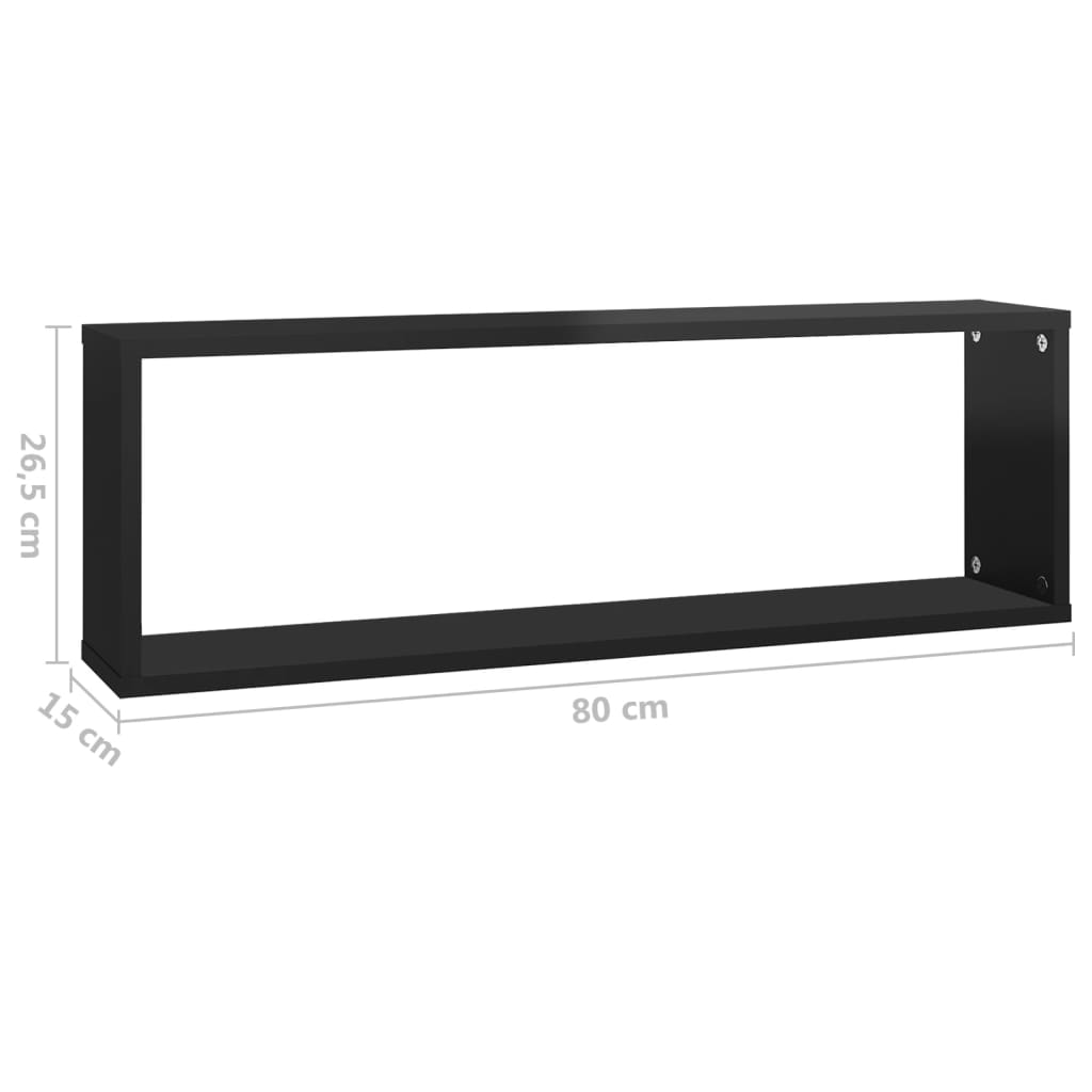 Berkfield Wall Cube Shelf 2 pcs High Gloss Black 80x15x26.5cm Engineered Wood