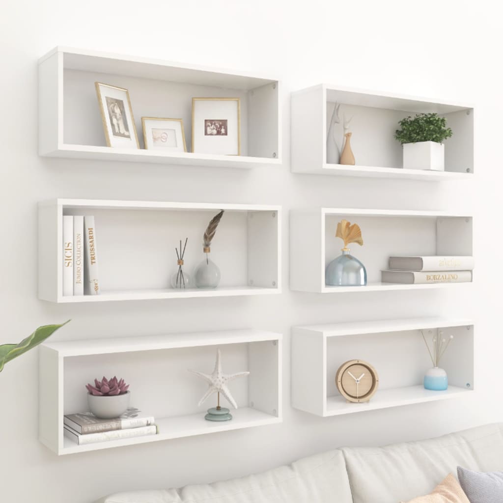 Berkfield Wall Cube Shelf 6 pcs White 60x15x23 cm Engineered Wood