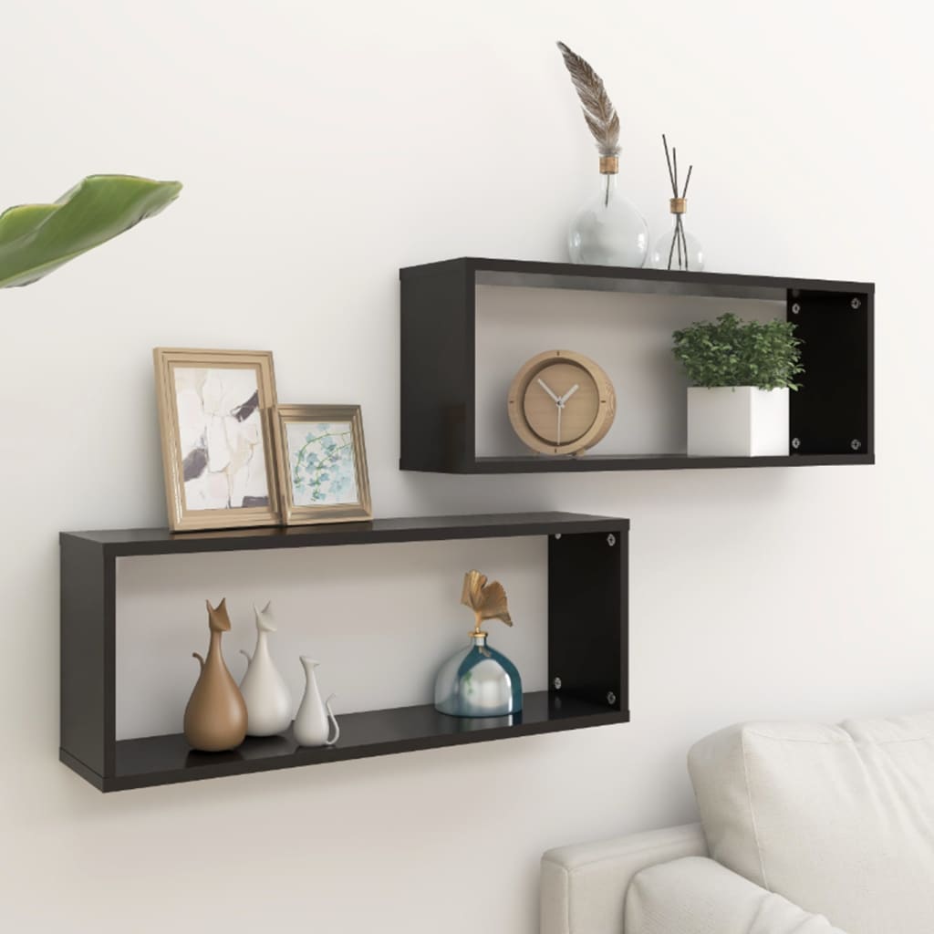 Berkfield Wall Cube Shelf 2 pcs Black 60x15x23 cm Engineered Wood