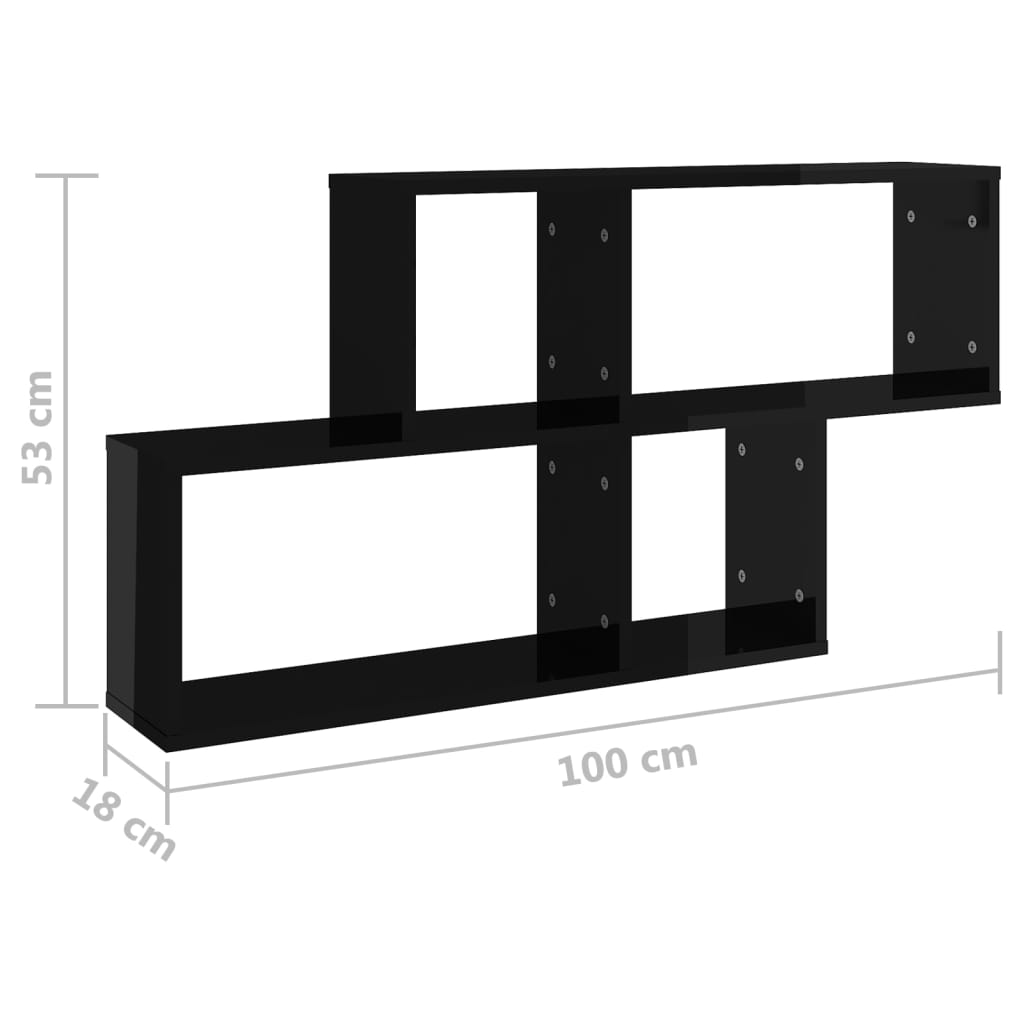 Berkfield Wall Shelf High Gloss Black 100x18x53 cm Engineered Wood