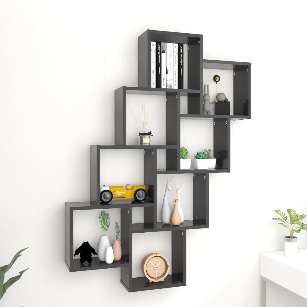 Berkfield Wall Cube Shelf Grey 90x15x119 cm Engineered Wood