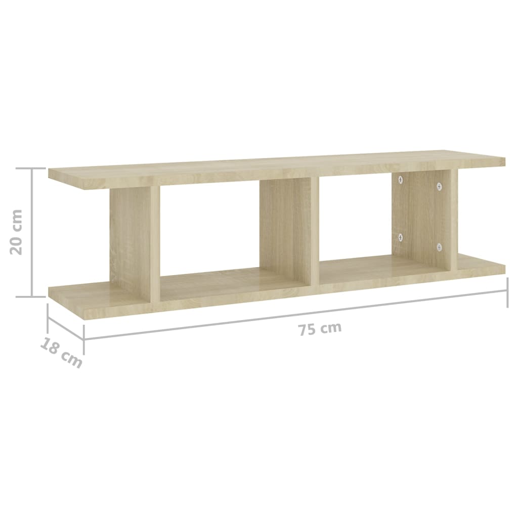 Berkfield Wall Shelves 2 pcs Sonoma Oak 75x18x20 cm Engineered Wood