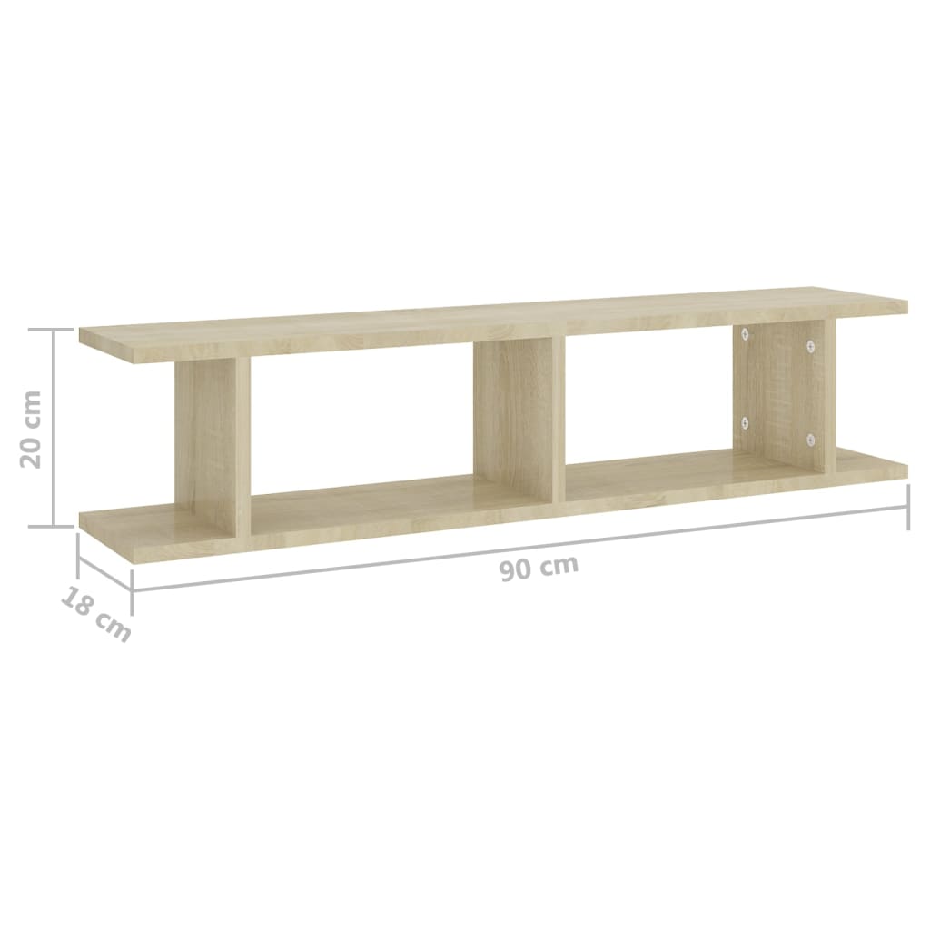Berkfield Wall Shelf 2 pcs Sonoma Oak 90x18x20 cm Engineered Wood