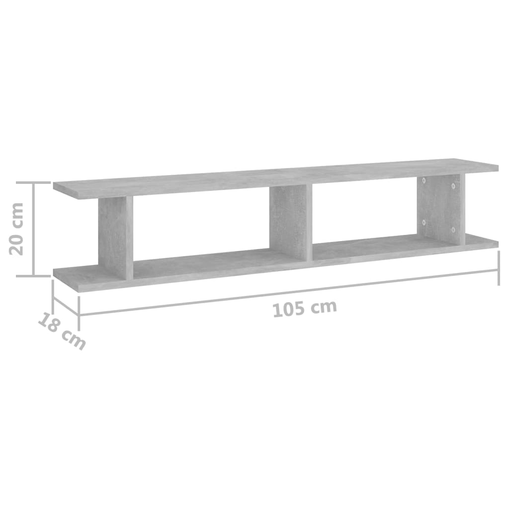 Berkfield Wall Shelf 2 pcs Concrete Grey 105x18x20 cm Engineered Wood