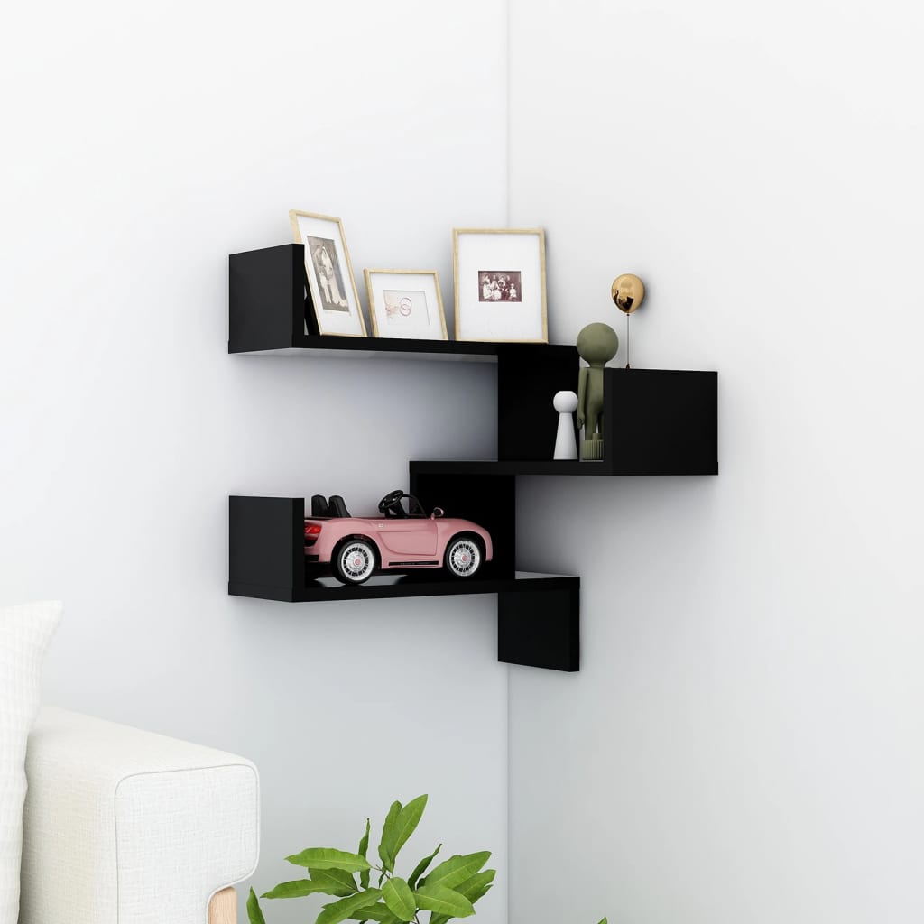 Berkfield Wall Corner Shelf Black 40x40x50 cm Engineered Wood