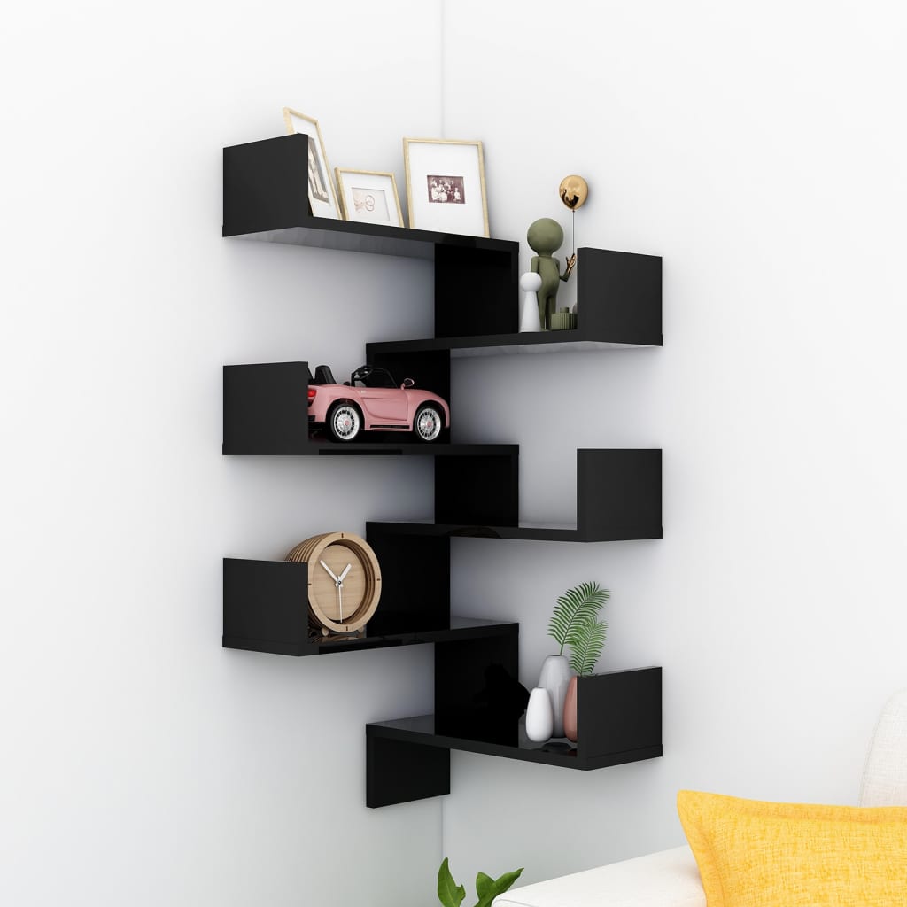 Berkfield Wall Corner Shelf 2 pcs High Gloss Black 40x40x50 cm Engineered Wood