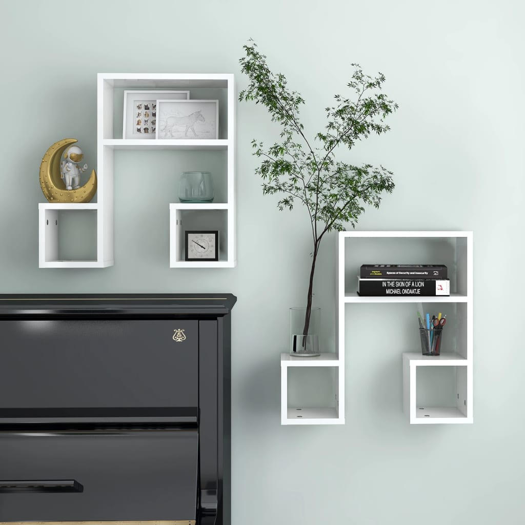 Berkfield Wall Shelf 2 pcs High Gloss White 50x15x50 cm Engineered Wood
