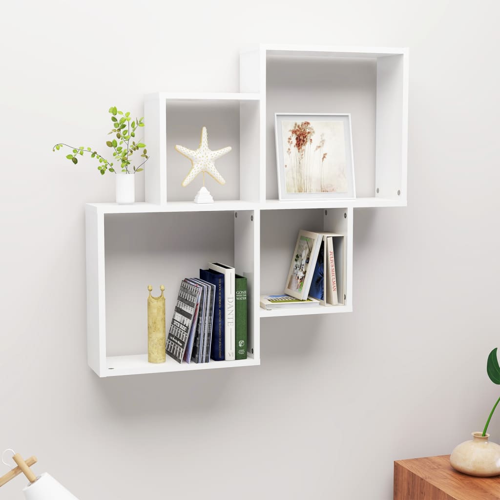 Berkfield Wall Cube Shelf High Gloss White 80x15x78.5 cm Engineered Wood