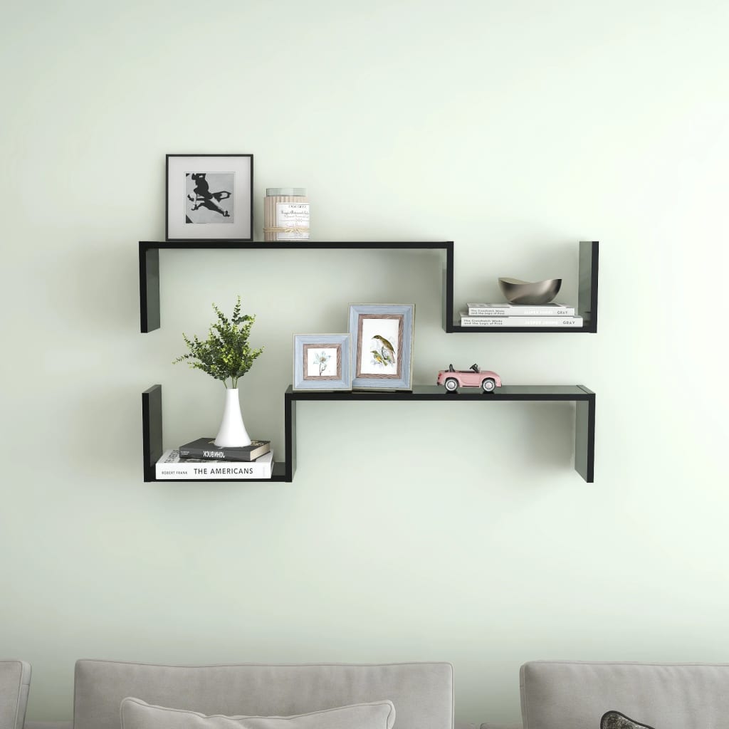 Berkfield Wall Shelf 2 pcs Black 100x15x20 cm Engineered Wood