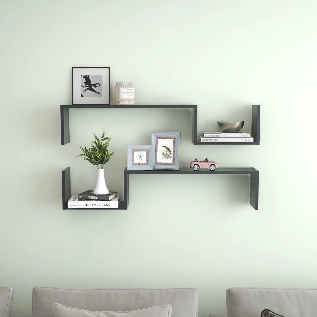 Berkfield Wall Shelf 2 pcs Grey 100x15x20 cm Engineered Wood