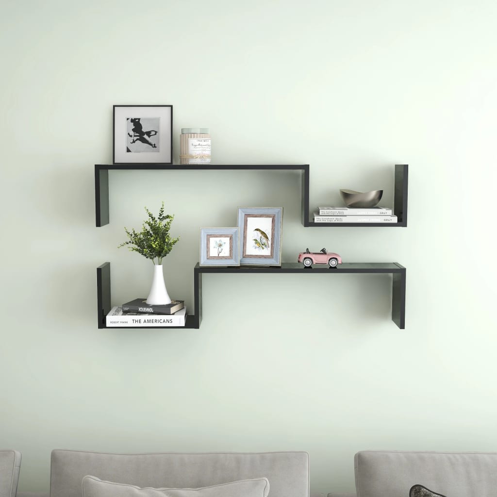 Berkfield Wall Shelf 2 pcs High Gloss Black 100x15x20 cm Engineered Wood