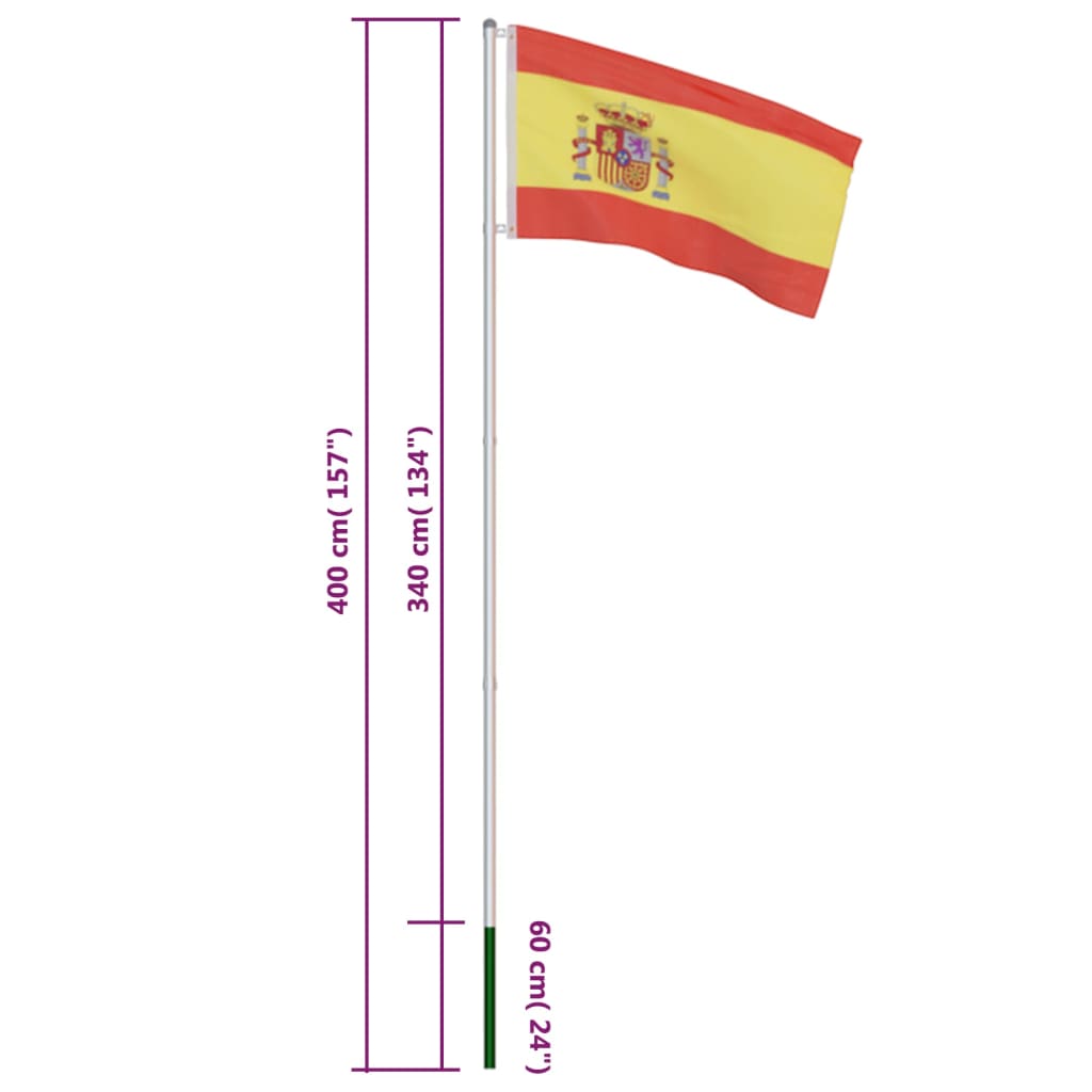 Berkfield Spain Flag and Pole Aluminium 4 m