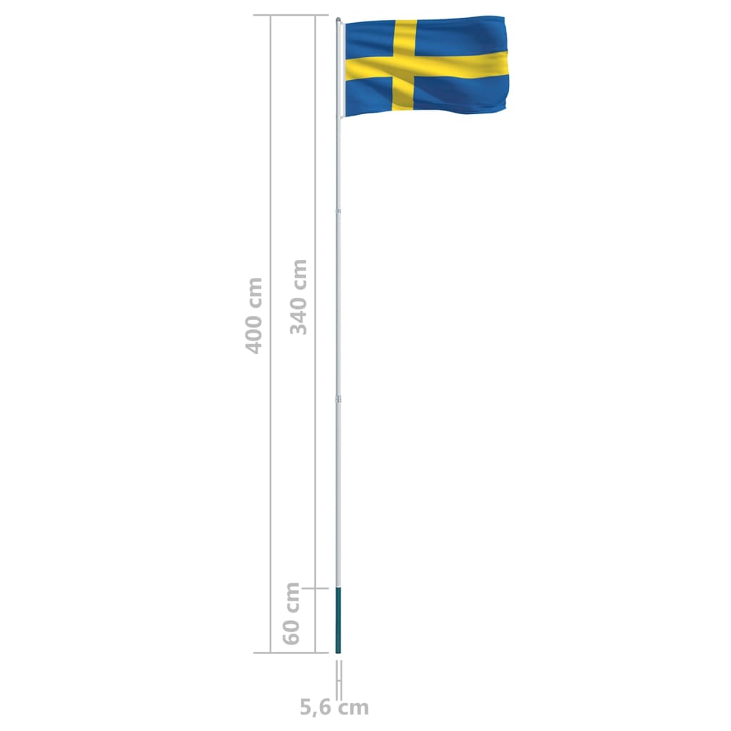 Berkfield Sweden Flag and Pole Aluminium 4 m