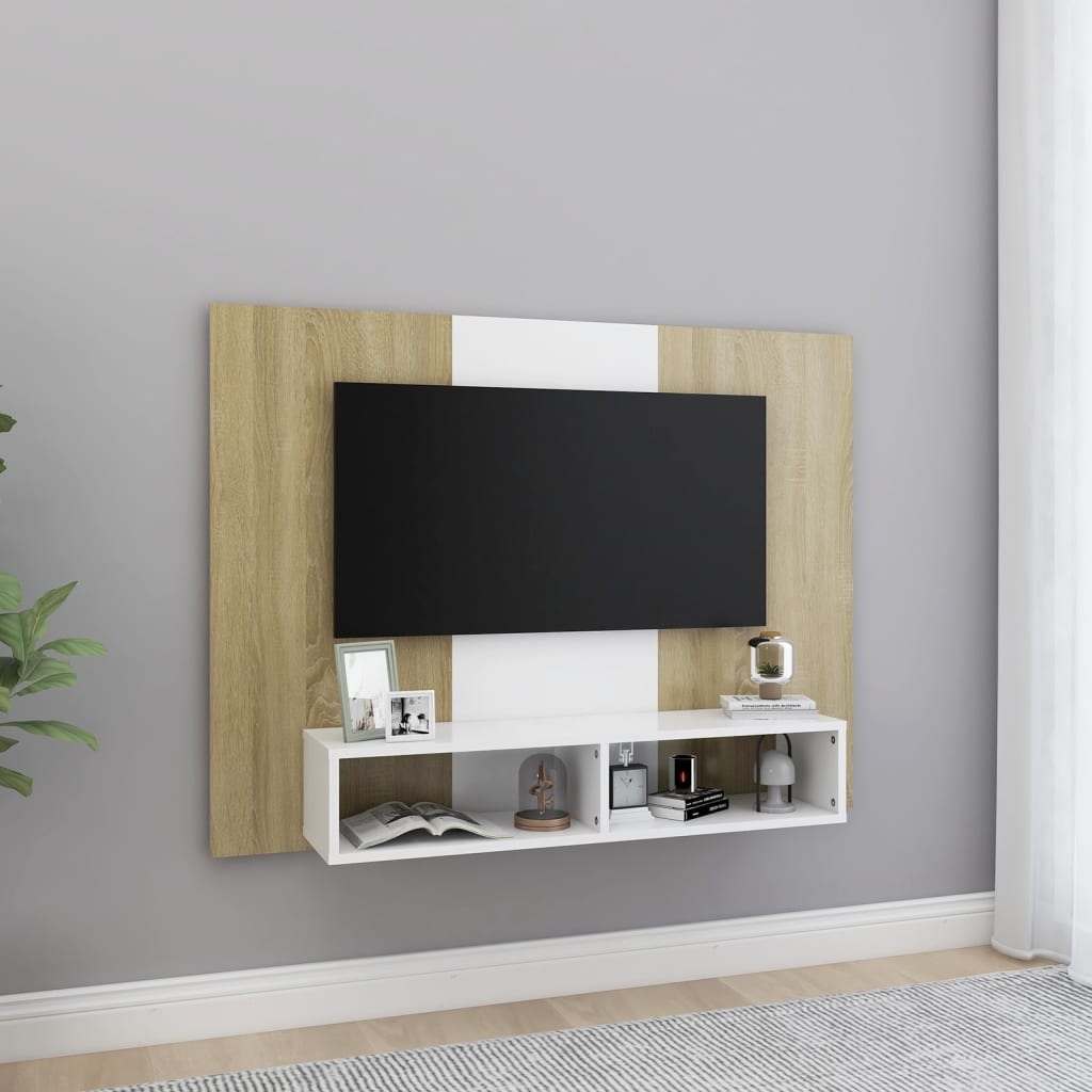 Berkfield Wall TV Cabinet White and Sonoma Oak 120x23.5x90 cm Engineered Wood