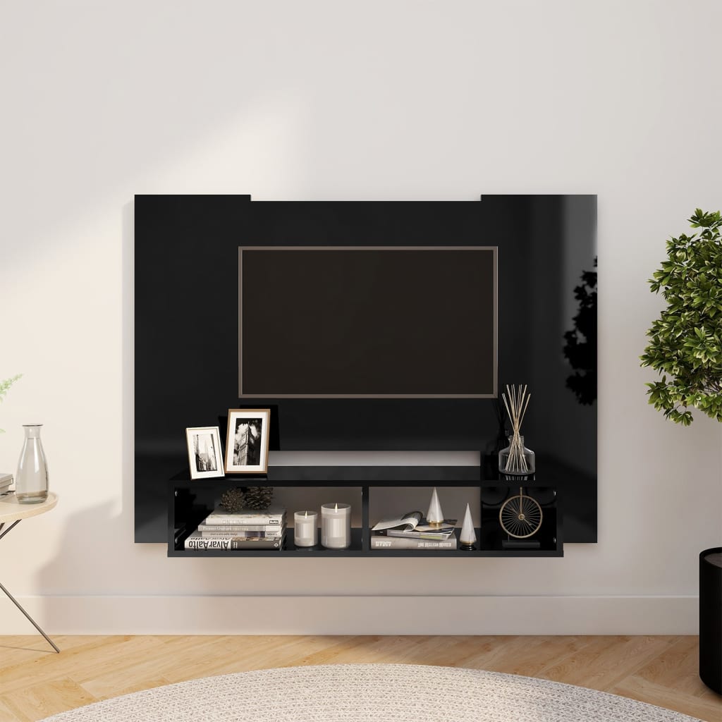 Berkfield Wall TV Cabinet High Gloss Black 120x23.5x90 cm Engineered Wood