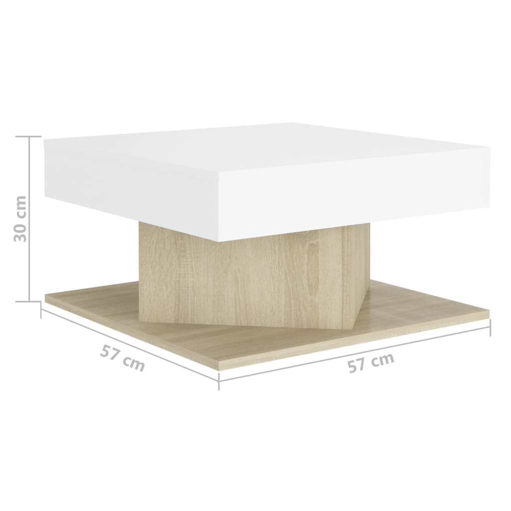 Berkfield Coffee Table White and Sonoma Oak 57x57x30 cm Engineered Wood