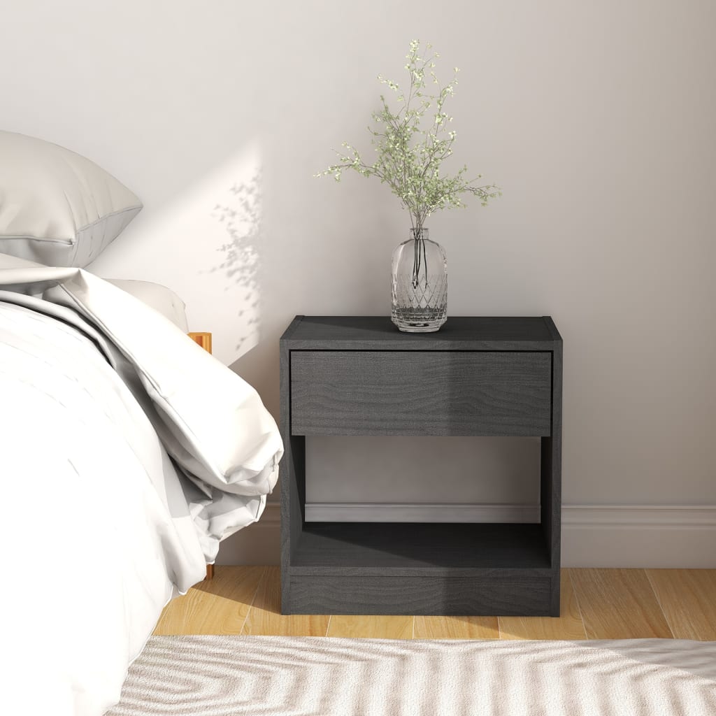 Berkfield Bedside Cabinet Grey 40x31x40 cm Solid Pinewood