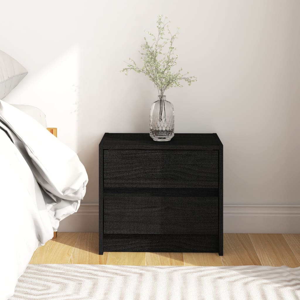 Berkfield Bedside Cabinet Black 40x30.5x35.5 cm Solid Pine Wood