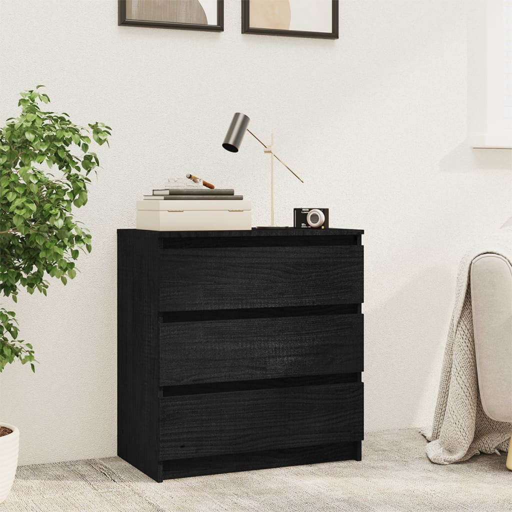 Berkfield Bedside Cabinet Black 60x36x64 cm Solid Pinewood