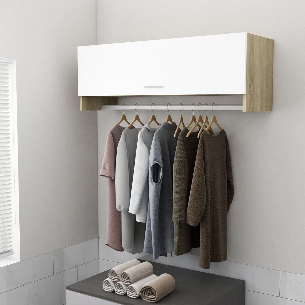 Berkfield Wardrobe White and Sonoma Oak 100x32.5x35 cm Engineered Wood