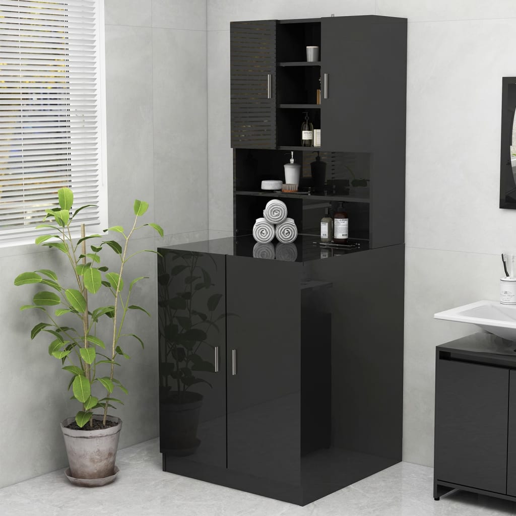 Berkfield Washing Machine Cabinet High Gloss Black 70.5x25.5x90 cm